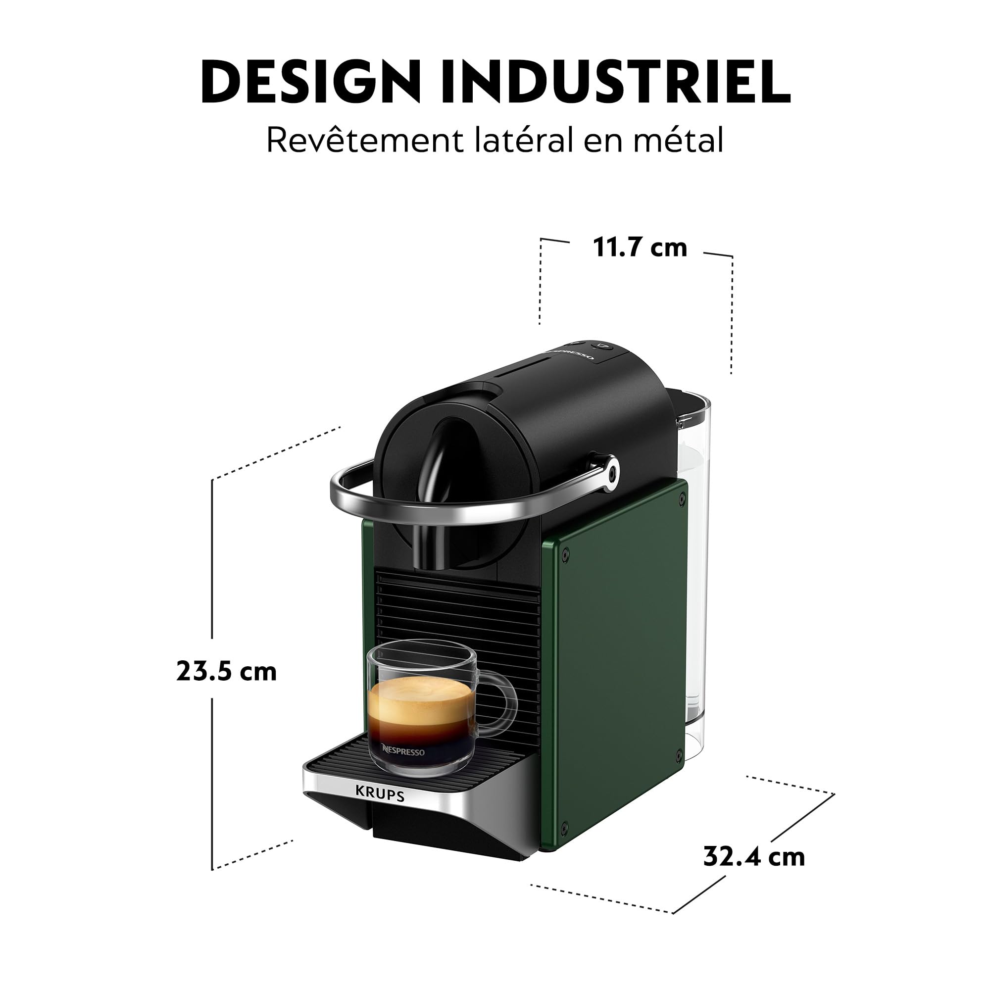 Cafetière Pixie Vert Foncé, Compacte et Design Métal