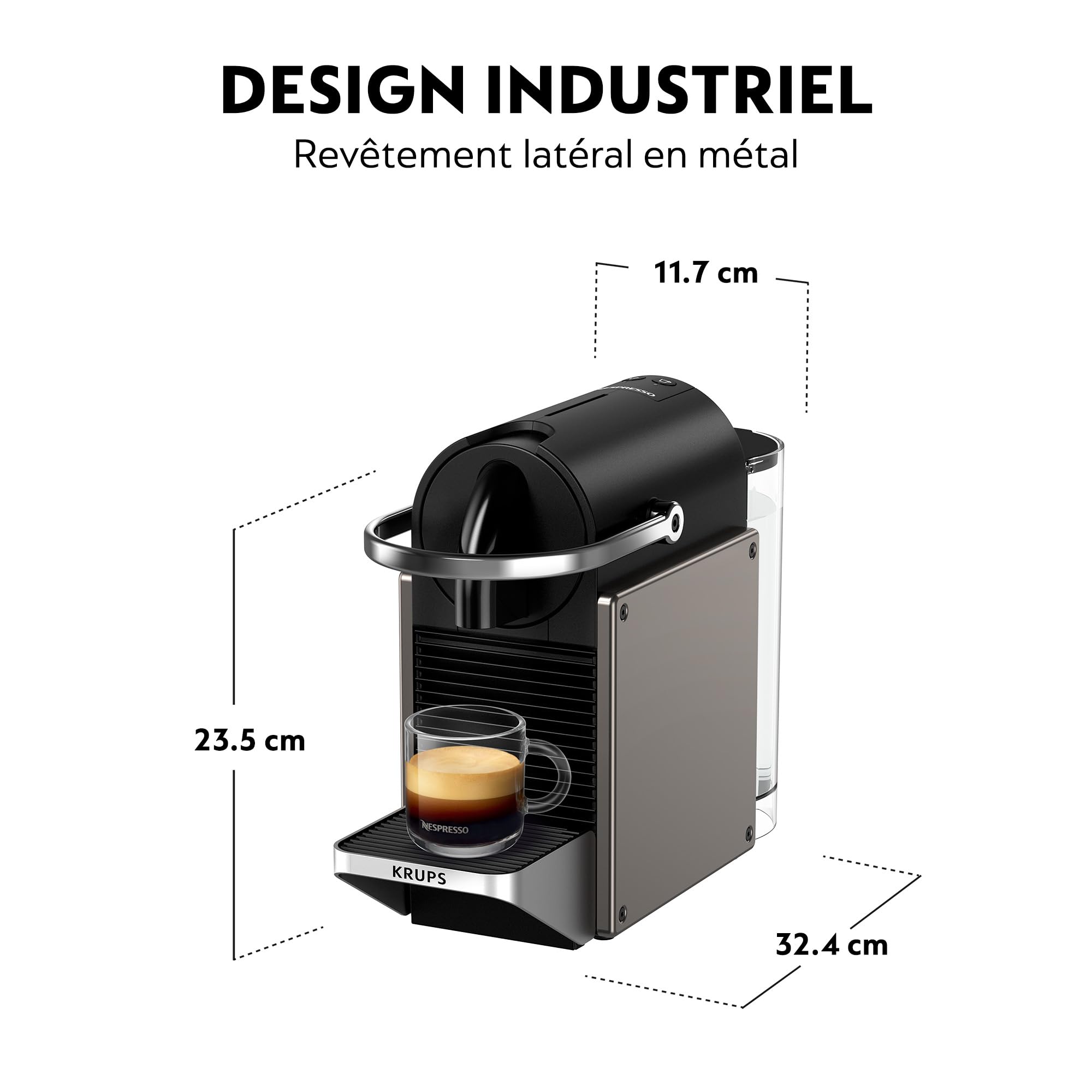 Cafetière Pixie Titane, Compacte et Design Métal